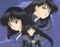 Hotaru cries as Mistress 9 and Sailor Saturn look on.